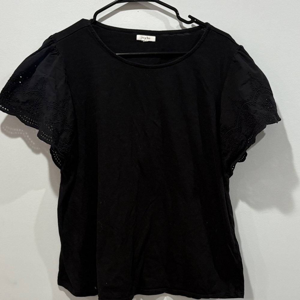 Maurices Black Eyelet Short Sleeve Top